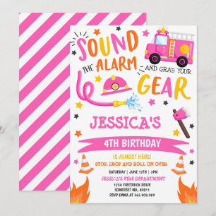 Invitation Firetruck Anniversaire Pink Firefighter