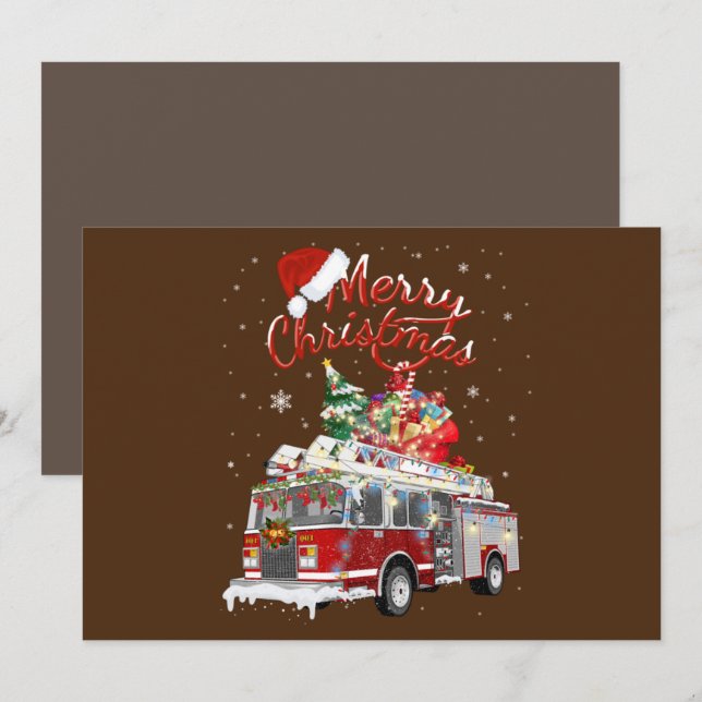 Invitation Firetruck Santa Sleigh Fireman Christmas Firefight (Devant / Derrière)