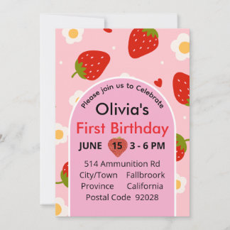 Invitation First Birthday 1st Birthday Strawberry Photo