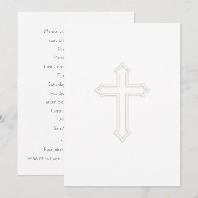 Invitation First Communion "Embossed" Cross (Front/Back)