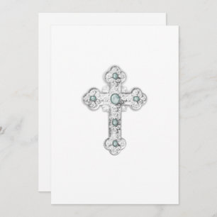 Invitation First Communion Ornate Silver Cross