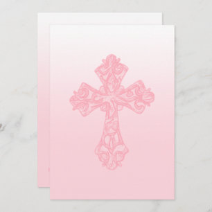 Invitation First Communion Watercolor Cross Pink