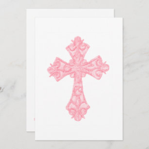 Invitation First Communion Watercolor Cross Pink