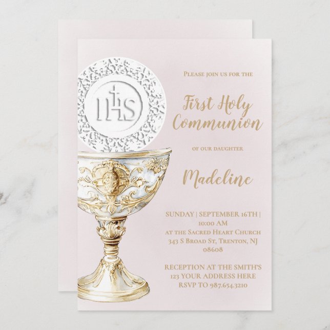Invitation  First Holy Communion Chalice Host (Devant / Derrière)