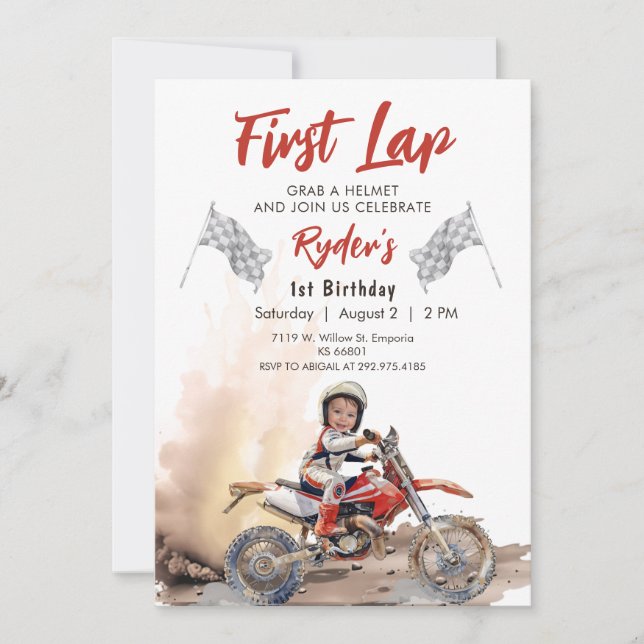 Invitation First Lap Little Racer 1er Anniversaire Photo (Devant)