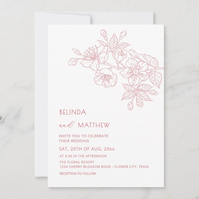 Invitation First Names Only Blush Flowers White Minimalist (Devant)