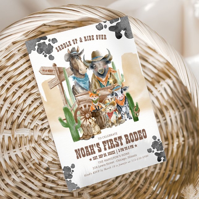 Invitation First Rodeo 1st Birthday Cute Animals Wild West (Créateur téléchargé)