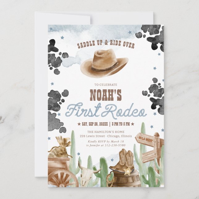 Invitation First Rodeo 1st Birthday Rustic Wild West (Devant)