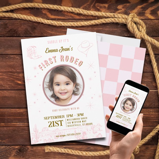Invitation First Rodeo Pink Cowgirl First Birthday  (First Rodeo Pink Cowgirl First Birthday Invitation
)