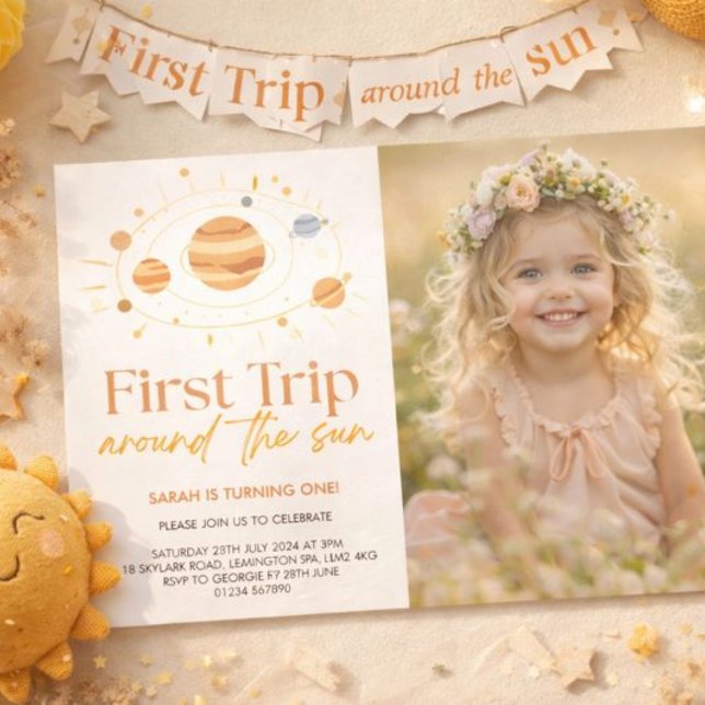 Invitation First Trip Around The Sun Boho Photo 1st Birthday (Créateur téléchargé)