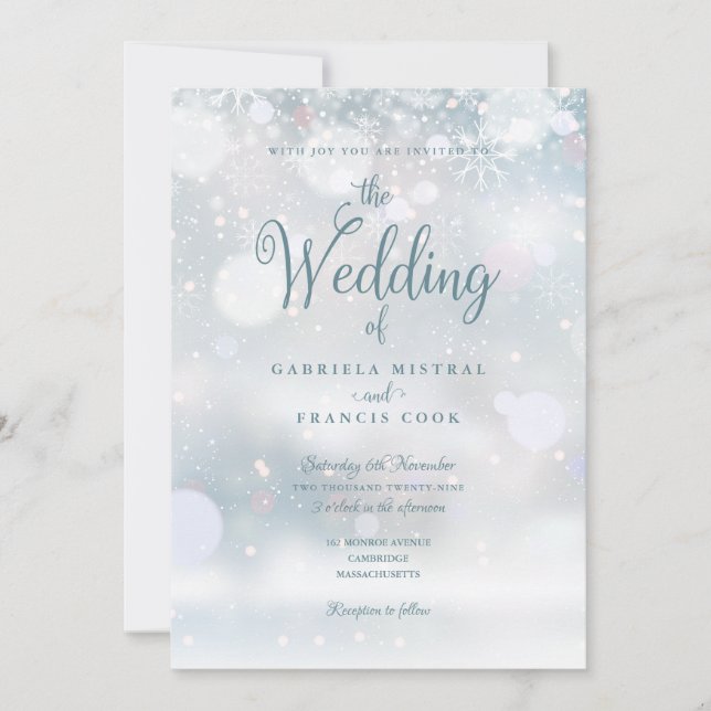 Invitation First Winter Snowflakes QR Code Wedding (Devant)