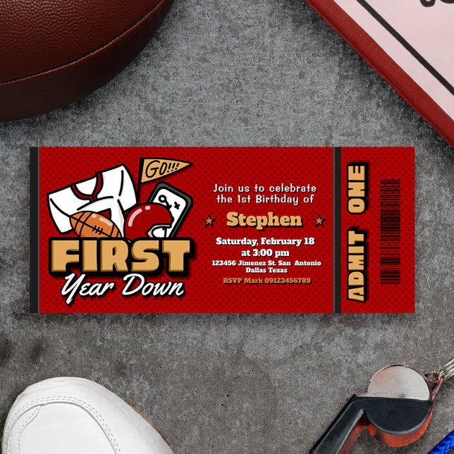 Invitation First Year Down - Football Ticket (First Year Down - Football Ticket Invitation)