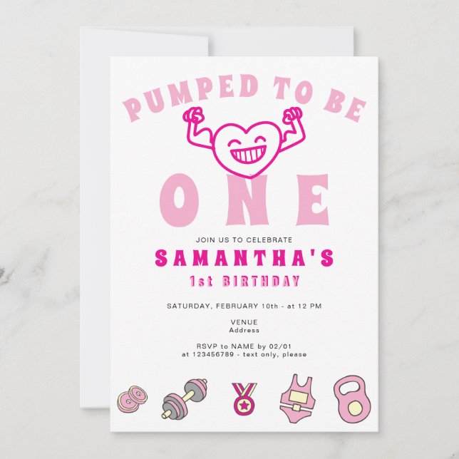 Invitation Fitness Exécute Une Fille Forte 1er Anniversaire (Devant)