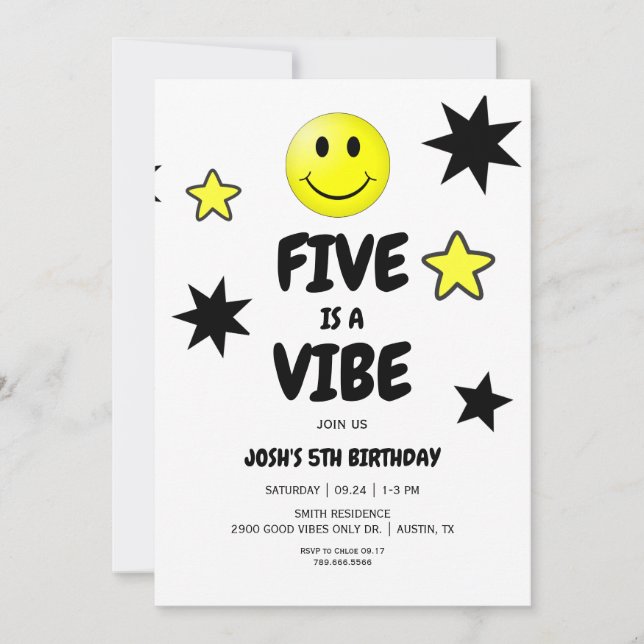 Invitation Five est une Vibe 5e fête d'anniversaire (Devant)