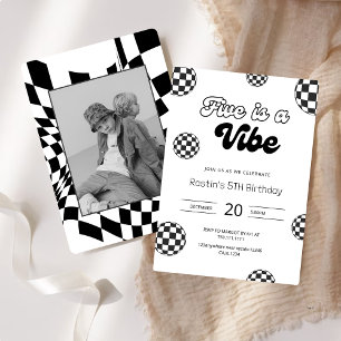 Invitation Five est Vibe Black Retro Boys 5e anniversaire