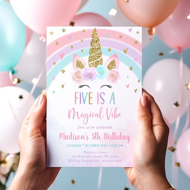 Invitation Five is A Magic Vibe Unicorn 5e anniversaire (Créateur téléchargé)