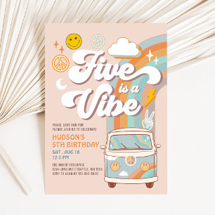 Invitation Five is A Vibe Hippie 70's Retro Boy 5e anniversai