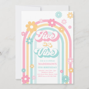 Invitation Five Is A Vibe Super Daisy Rainbow 5Anniversaire