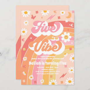 Invitation Five Is A Vibe Super Hippie Rainbow 5Anniversaire