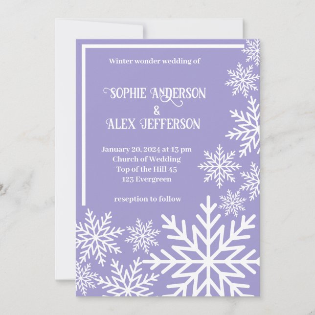 Invitation Flacon de neige blanc de mariage d'hiver sur viole (Devant)