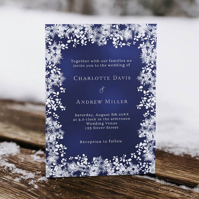 Invitation Flacon de neige bleu marine mariage d'hiver (Créateur téléchargé)