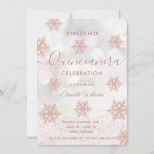 Invitation Flacon de neige en or rose Quinceañera