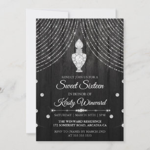 Invitation Flacon de parfum diamant noir argenté Sweet 16