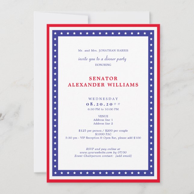 Invitation Flag American Flag Collecte de fonds politique Sta (Devant)