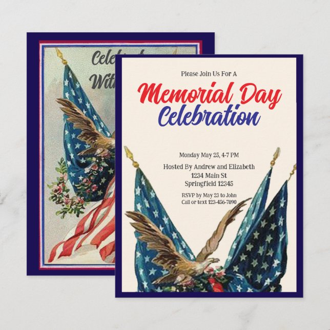 Invitation Flag and Eagle Patriotic Memorial Day Party (Devant / Derrière)