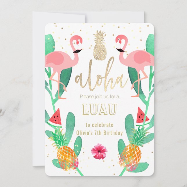 Invitation flamant de fête luau (Devant)