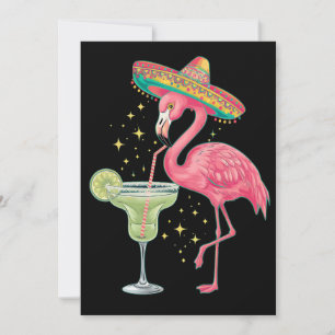 Invitation Flamant qui boit une Margarita Drôle de Poncho Mex