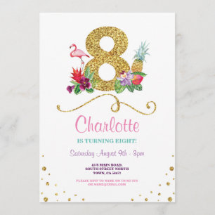 Invitation Flamant rose Aloha 8ème Huit 8 Anniversaire Invita