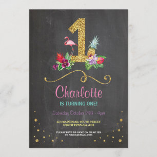 Invitation Flamant rose Aloha Premier 1 1er anniversaire Invi