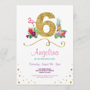 Invitation Flamant rose Aloha Sixième 6ème Six Anniversaire I