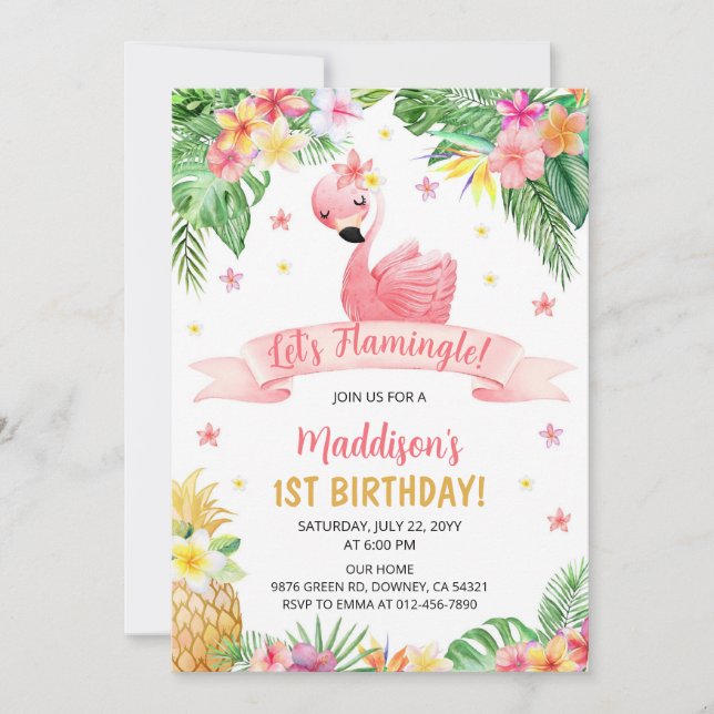 Invitation Flamant rose Anniversaire Anniversaire Fête Annive (Devant)