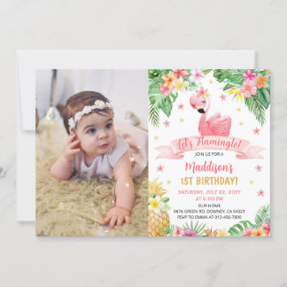 Invitation Flamant rose Anniversaire de l'ananas Photo