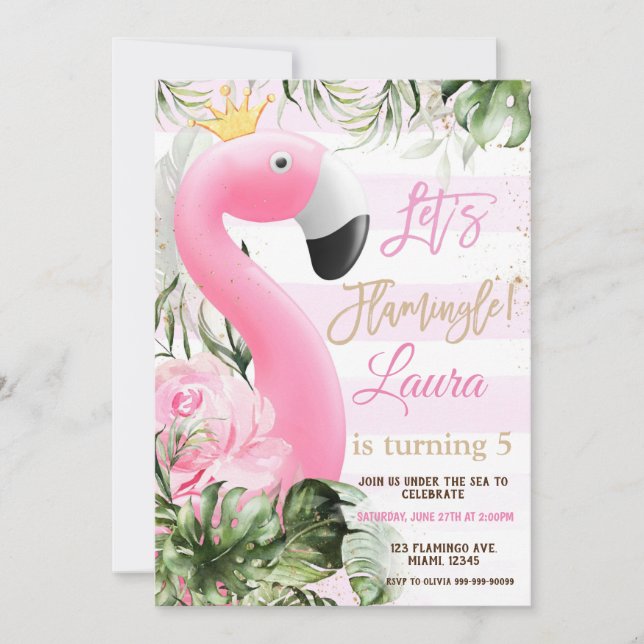 Invitation Flamant rose Anniversaire Piscine Invitation, Let' (Devant)