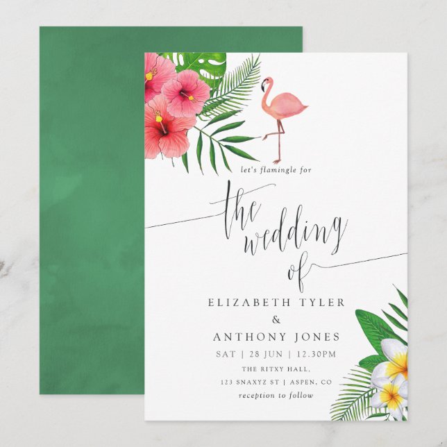 Invitation Flamant rose aquarelle Aloha Luau Beach Mariage (Devant / Derrière)