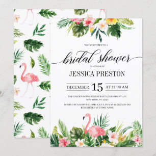 Invitation Flamant rose aquarelle Fête des mariées florale tr