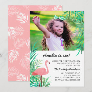 Invitation Flamant rose aquarelle photo fête d'anniversaire