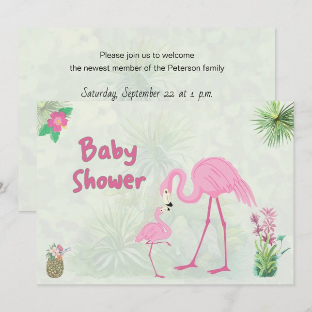 Invitation Flamant rose Baby shower mère et enfant (Devant / Derrière)