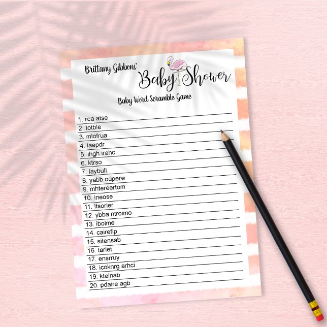 Invitation Flamant rose Baby shower Mot de recherche pour béb (Créateur téléchargé)