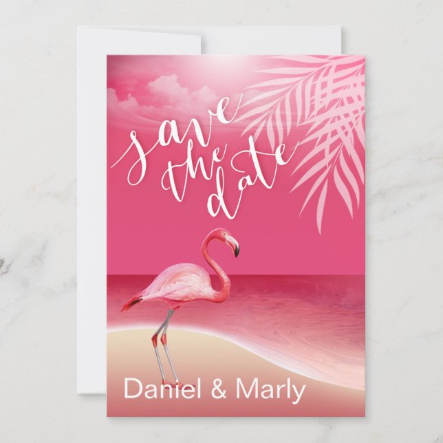 Invitation Flamant rose Beach Enregistrer la date | rose (Devant)