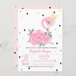 Invitation Flamant rose bébé, Étoiles, Baby shower princesse