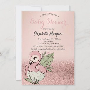 Invitation Flamant rose bébé mignon Rose Parties scintillant
