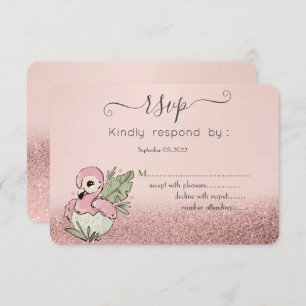 Invitation Flamant rose bébé mou Rose Parties scintillant or 