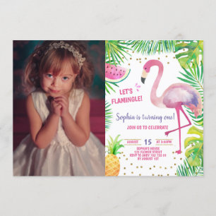 Invitation Flamant rose Birthday Pool Party Photo de la fille