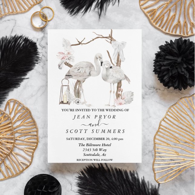 Invitation Flamant rose blanc Boho Arc tropical Floral (Créateur téléchargé)