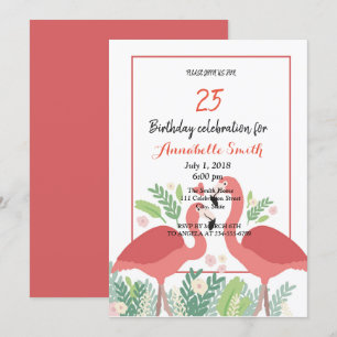Invitation Flamant rose d'anniversaire tropical