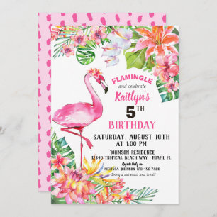 Invitation Flamant rose d'aquarelle et anniversaire tropical 